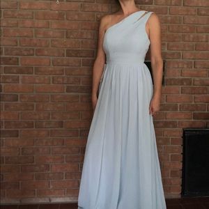 Azazie floor length chiffon Molly dress in “Mist” size 4 NWT
